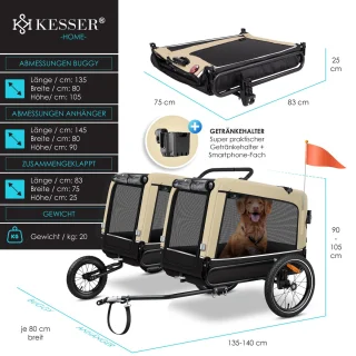 KESSER Hondenfietskar 3in1 Beige 40 kg