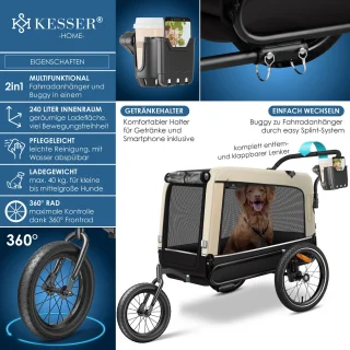 KESSER Hondenfietskar 3in1 Beige 40 kg