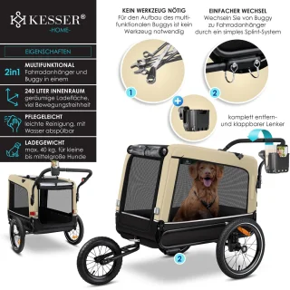 KESSER Hondenfietskar 3in1 Beige 40 kg