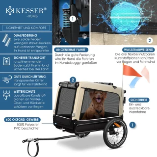 KESSER Hondenfietskar 3in1 Beige 40 kg