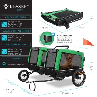 KESSER Hondenfietskar 3in1 Groen 40 kg