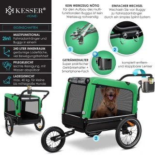 KESSER Hondenfietskar 3in1 Groen 40 kg
