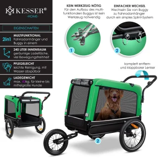 KESSER Hondenfietskar 3in1 Groen 40 kg