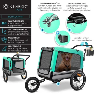 KESSER Hondenfietskar 3in1 Mintgroen 40 kg