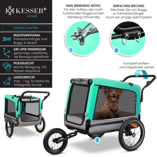 KESSER Hondenfietskar 3in1 Mintgroen 40 kg