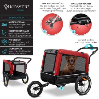 KESSER Hondenfietskar 3in1 Rood 40 kg