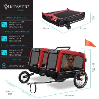 KESSER Hondenfietskar 3in1 Rood 40 kg
