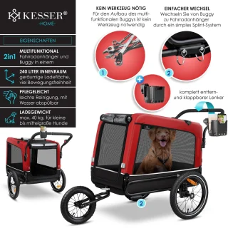 KESSER Hondenfietskar 3in1 Rood 40 kg