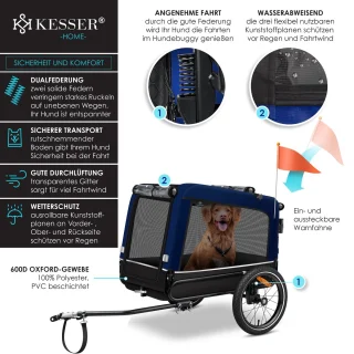 KESSER Hondenfietskar 3in1 tot 40kg Marineblauw
