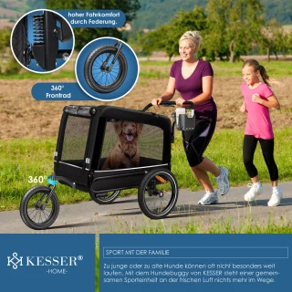 KESSER® Hondenfietskar 3in1 Zwart 40 kg
