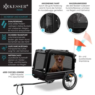 KESSER® Hondenfietskar 3in1 Zwart 40 kg