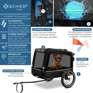 KESSER® Hondenfietskar 3in1 Zwart 40 kg