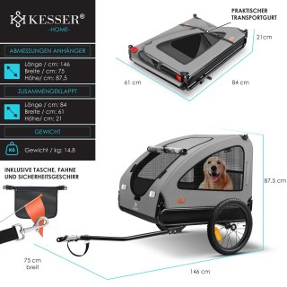 KESSER Hondenfietskar 45 kg 2in1 Grijs