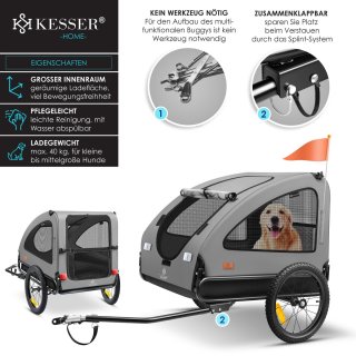 KESSER Hondenfietskar 45 kg 2in1 Grijs