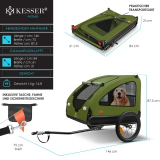 KESSER Hondenfietskar 45 kg 2in1 Khaki