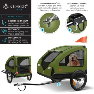 KESSER Hondenfietskar 45 kg 2in1 Khaki