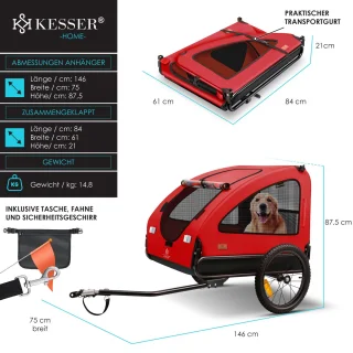 KESSER hondenfietskar 45 kg rood
