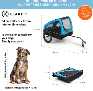 Klarfit Husky Hondenfietskar Zwart Blauw 45 kg
