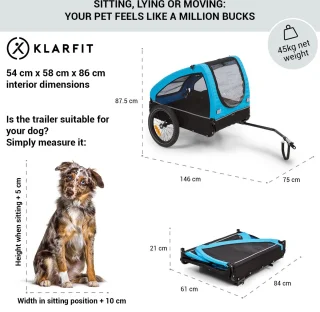 Klarfit Husky Hondenfietskar Zwart Blauw 45 kg