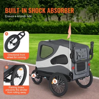 Luxe 2-in-1 Honden- en Kinderfietskar XL Grijs