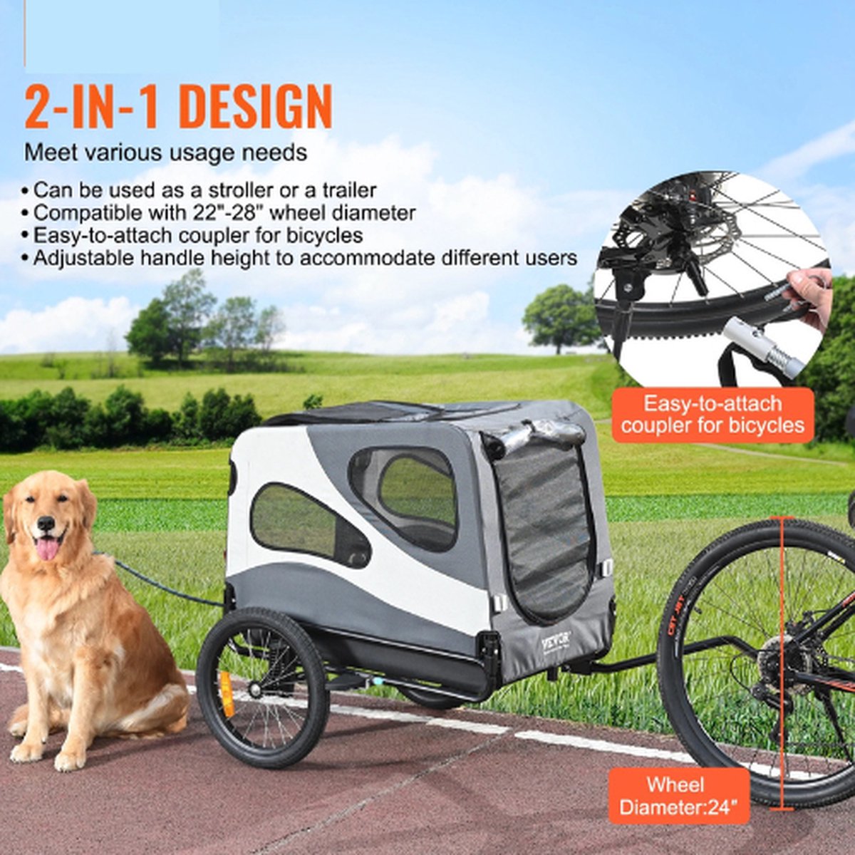 Luxe Fietskar Hondenaanhanger XLarge Grijs