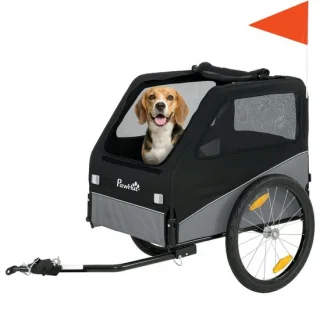 Opvouwbare metalen fietsaanhanger voor middelgrote honden - grijs