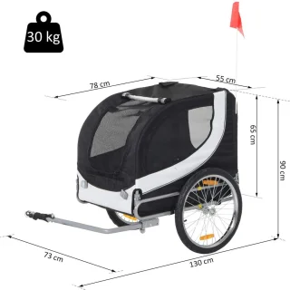 Paws Hondentrailer Fietskar Staal L130xB73xH94 Wit/Zwart