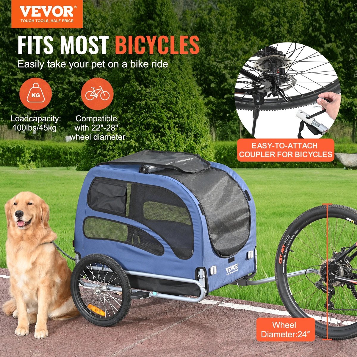 Sattire Hondenfietskar 2-in-1 Opvouwbaar voor Honden tot 45kg