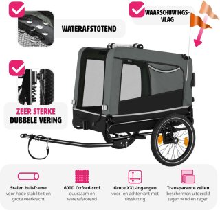 tectake Hondenfietskar 3-in-1 Grijs 40kg