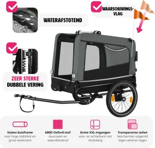 tectake Hondenfietskar 3-in-1 Grijs 40kg