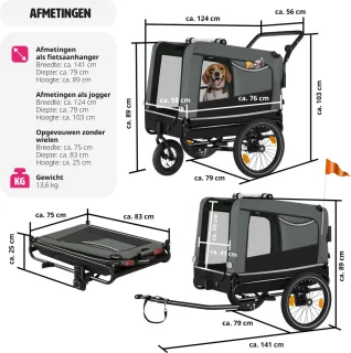 tectake Hondenfietskar 3-in-1 Grijs 40kg