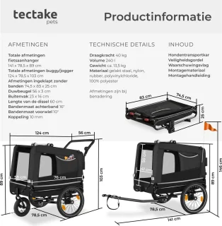 tectake® Hondenkar - Hondenbuggy en Fietskar
