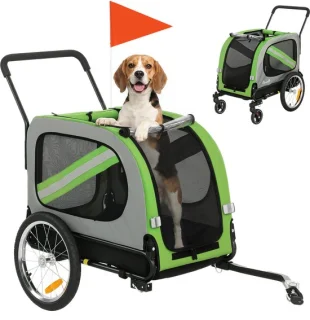 TEKROA® 2-in-1 hondenfietskar en hondenbuggy groen