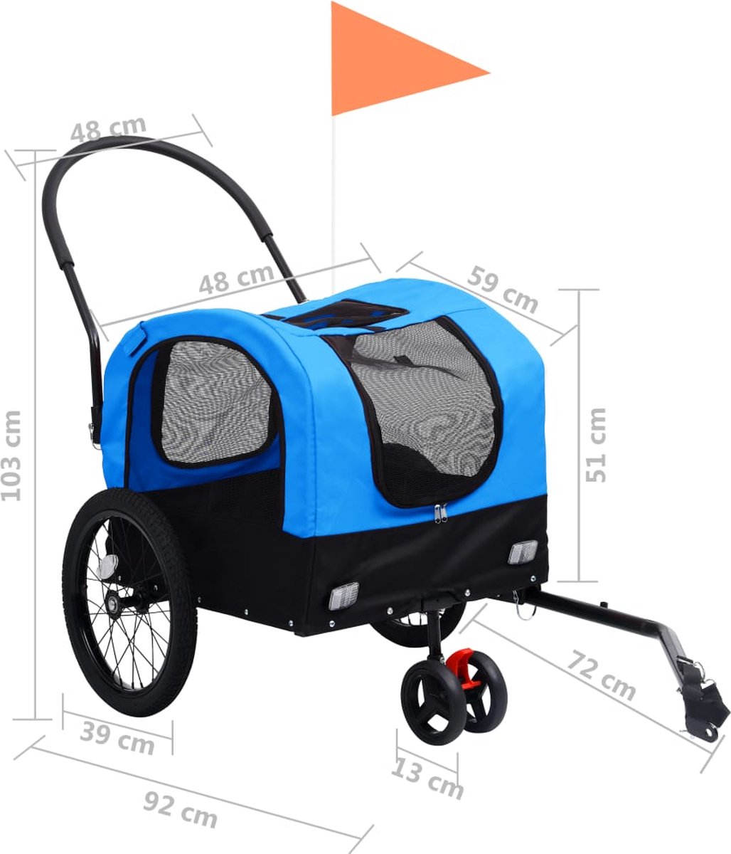 The Living Store Fietstrailer en Hondenwagen 2-in-1 Blauw/Zwart