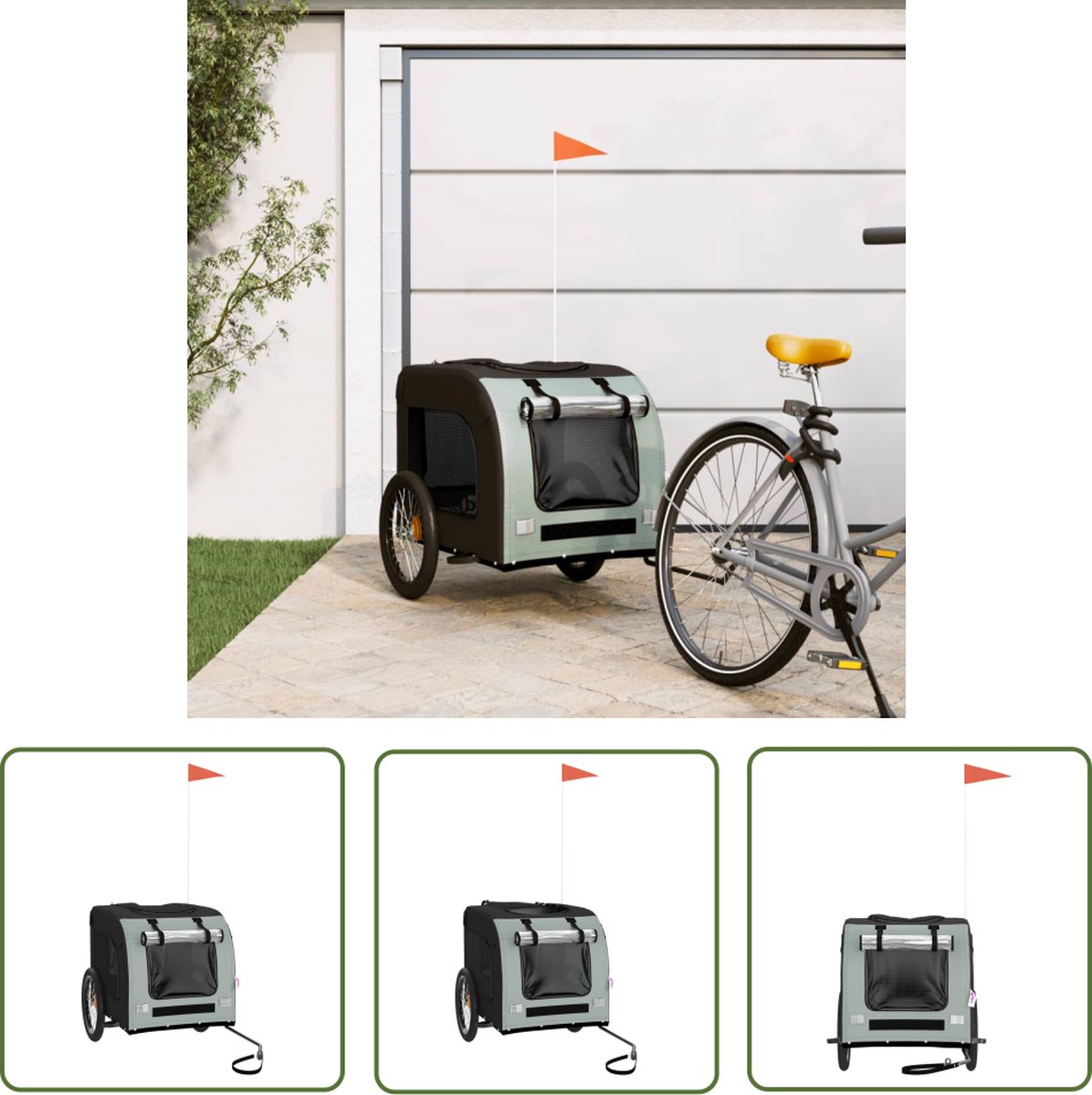De The Living Store Hondenfietstrailer Oxford Grijs Zwart in één oogopslag
