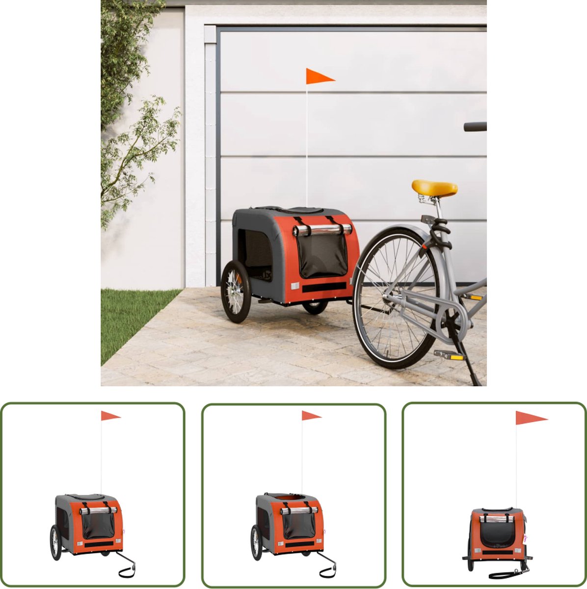 De The Living Store Hondenfietstrailer Oxford Oranje-Grijs in één oogopslag