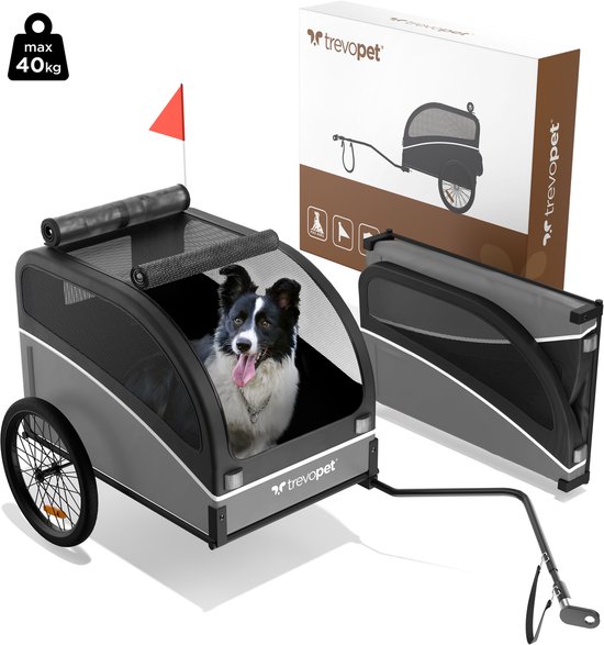 Trevopet Hondenfietskar Opvouwbaar Grijs Middelgrote Tot Grote Honden