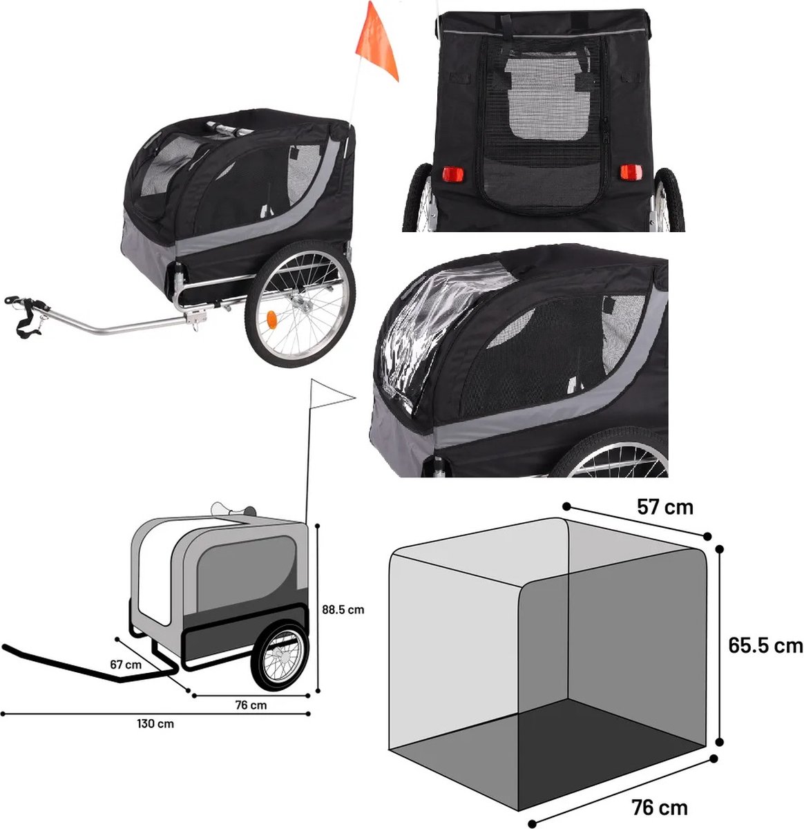 De Tybalt HondenFietskar zwart 76x57x65,5cm in één oogopslag