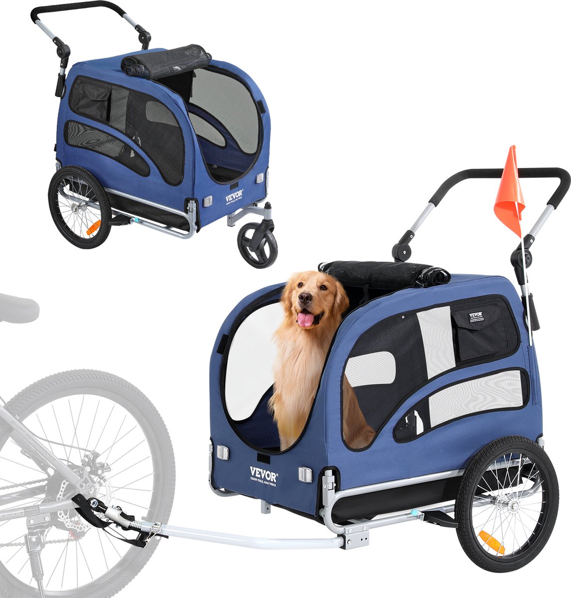 De VEVOR Hondenaanhanger en Hondenbuggy Blauw 45 kg in één oogopslag