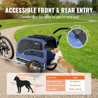 VEVOR Hondenaanhanger en Hondenbuggy Blauw 45 kg