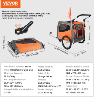 VEVOR Hondenfietskar Fietsaanhanger