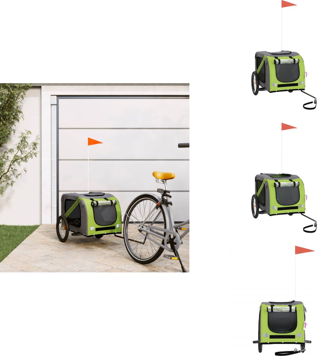 De vidaXL Fietskar Hondenfietskar Oxford Groen-Grijs in één oogopslag