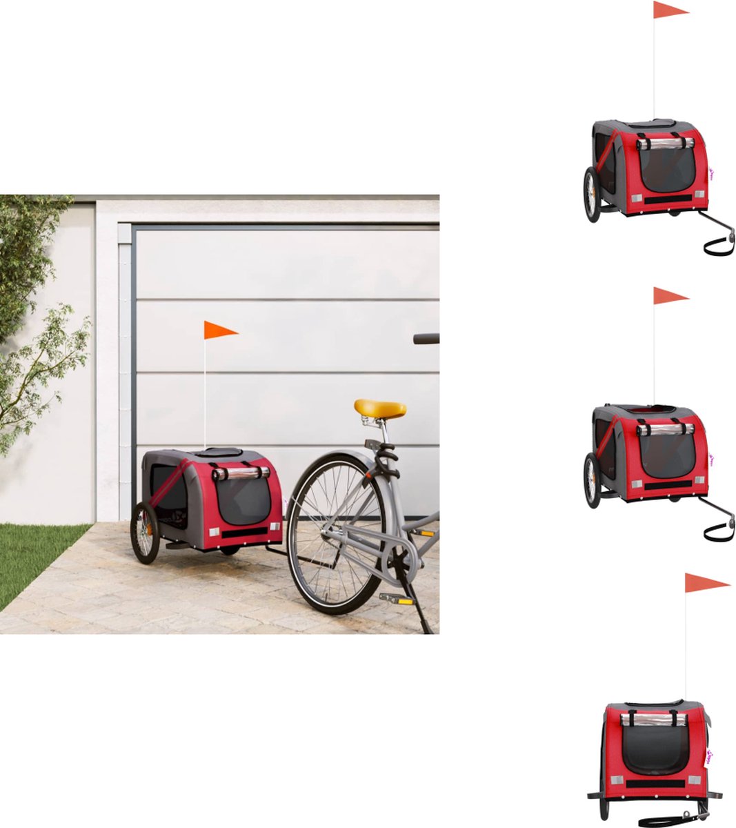 De vidaXL Fietskar Hondenfietskar Oxford Rood-Grijs in één oogopslag