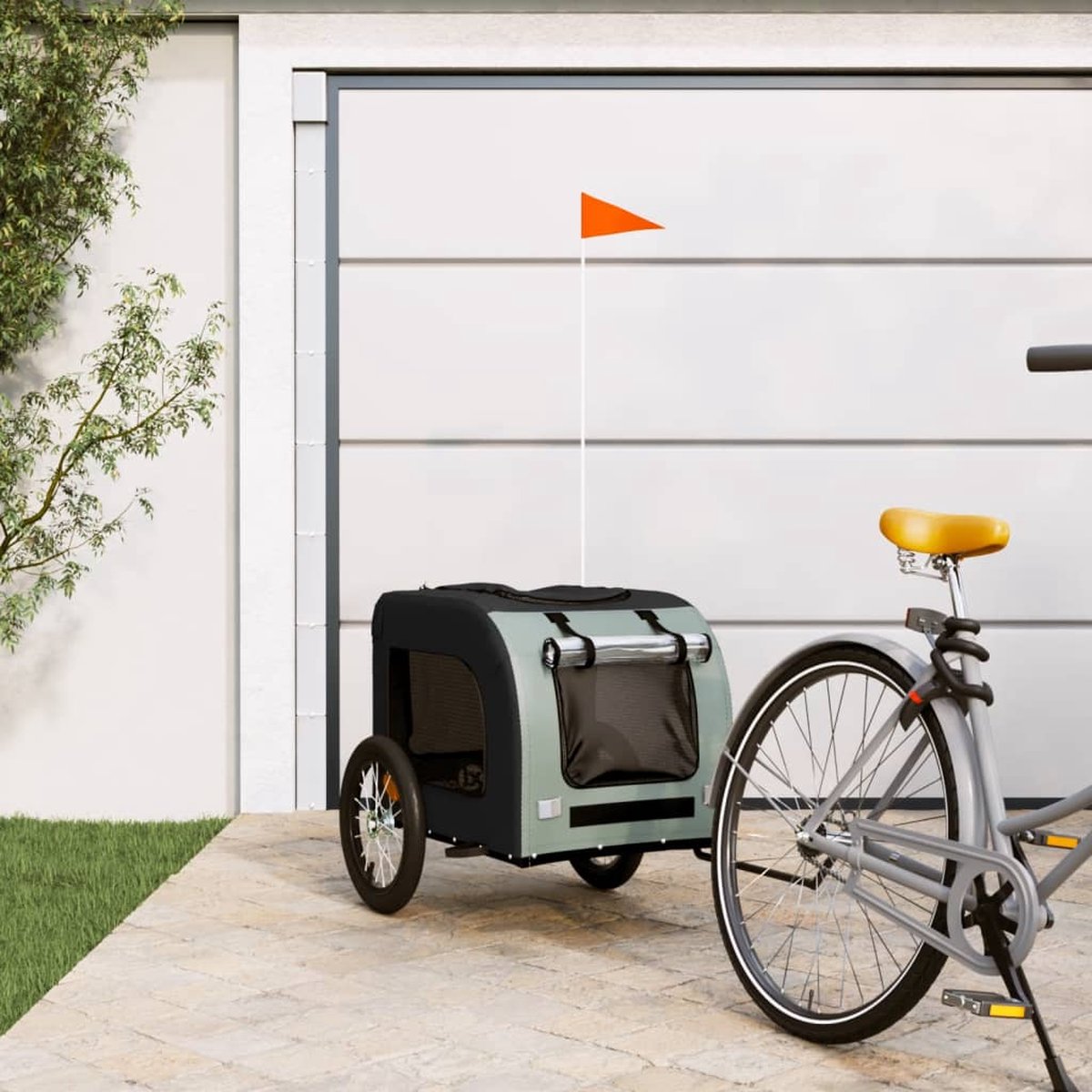 vidaXL Fietskar Hondenfietskar Oxford Zwart-Grijs