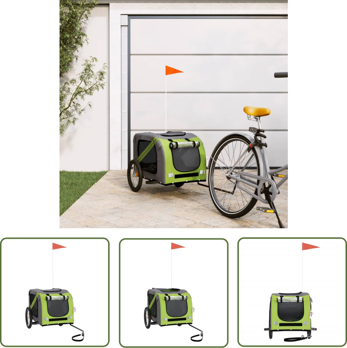 De vidaXL Hondenfietstrailer Oxford Groen-Grijs in één oogopslag