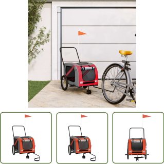 De vidaXL Hondenfietstrailer Oxford Oranje/Grijs in één oogopslag