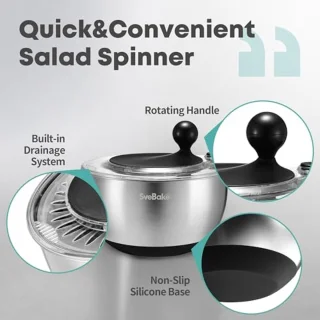 Premium 5,3-Qt Roestvrij Stalen Slacentrifuge met Stopknop - Vaatwasmachinebestendig en BPA-vrij