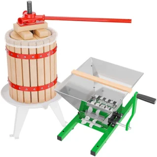Borg Fruitpers 18 liter + Borg Fruitmolen 7 liter - Vruchtenpers - Appelmolen - Wijnpers - Ciderpers - Eikenhout - Compleet Set -