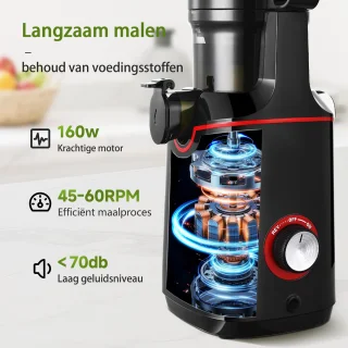 AMZCHEF Slowjuicer – Grote Vulopening 108mm – Stil & Efficiënt – Sapcentrifuge voor Groenten & Fruit – Dubbel RVS Filter – BPA-vrij – Zwart
