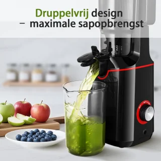 AMZCHEF Slowjuicer – Grote Vulopening 108mm – Stil & Efficiënt – Sapcentrifuge voor Groenten & Fruit – Dubbel RVS Filter – BPA-vrij – Zwart